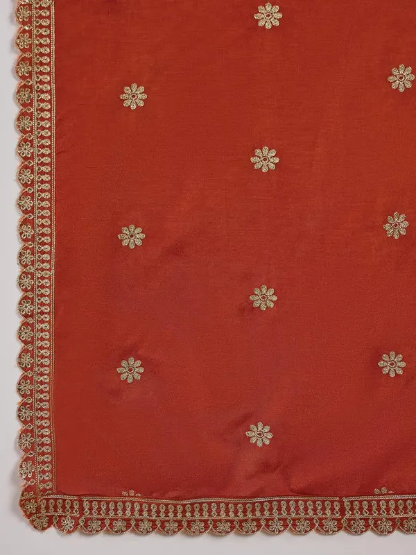 Rust_Orange_Muslin_Silk_Embroidered_Thread_Work_Kurta_Pant_Set_For_Women