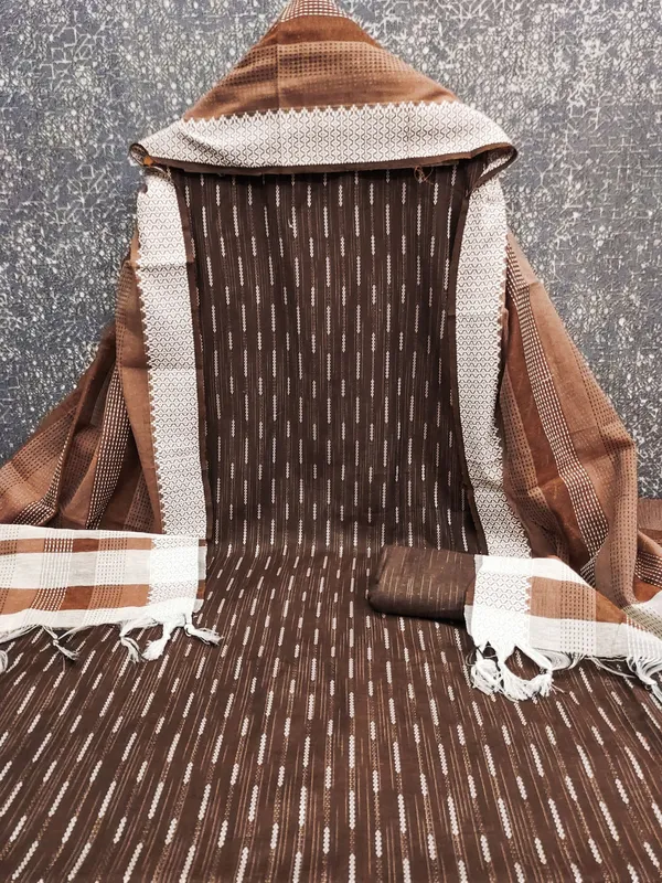 Leeza_Store_Women’s_Brown_Cotton_Jacquard_Salwar_Suit_Dress_Material_With_Minimal_Ethnic_Motifs,_Solid_Cotton_Bottom_&_Chinnon_Saburi_Dupatta_With_Cut_Work_–_Unstit