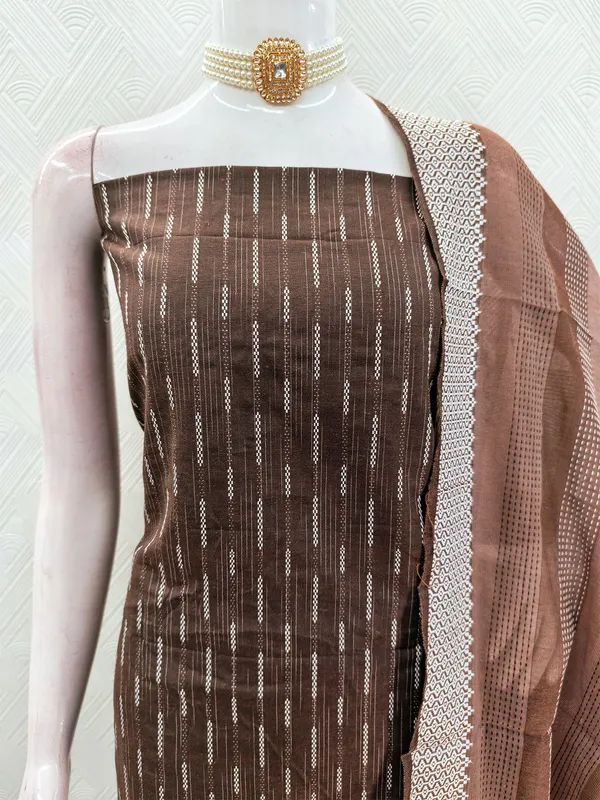 Leeza_Store_Women’s_Brown_Cotton_Jacquard_Salwar_Suit_Dress_Material_With_Minimal_Ethnic_Motifs,_Solid_Cotton_Bottom_&_Chinnon_Saburi_Dupatta_With_Cut_Work_–_Unstit