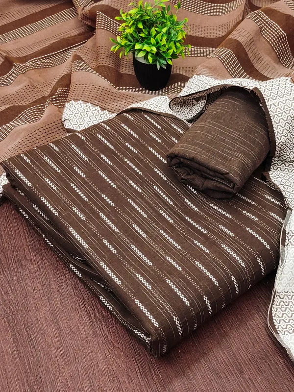 Leeza_Store_Women’s_Brown_Cotton_Jacquard_Salwar_Suit_Dress_Material_With_Minimal_Ethnic_Motifs,_Solid_Cotton_Bottom_&_Chinnon_Saburi_Dupatta_With_Cut_Work_–_Unstit