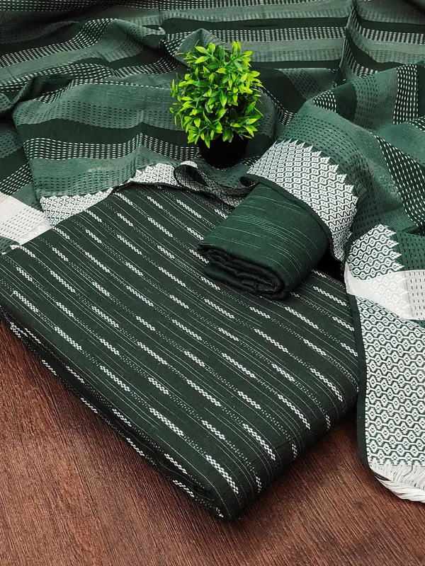 Leeza_Store_Women’s_Dark_Green_Cotton_Jacquard_Salwar_Suit_Dress_Material_With_Minimal_Ethnic_Motifs,_Solid_Cotton_Bottom_&_Chinnon_Saburi_Dupatta_With_Cut_Work_–_Unstit