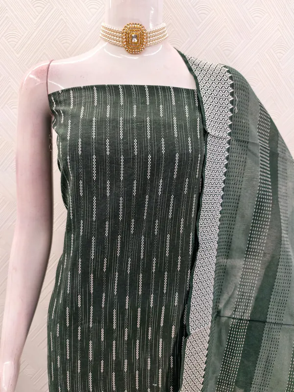 Leeza_Store_Women’s_Dark_Green_Cotton_Jacquard_Salwar_Suit_Dress_Material_With_Minimal_Ethnic_Motifs,_Solid_Cotton_Bottom_&_Chinnon_Saburi_Dupatta_With_Cut_Work_–_Unstit