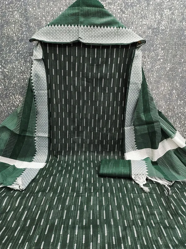 Leeza_Store_Women’s_Dark_Green_Cotton_Jacquard_Salwar_Suit_Dress_Material_With_Minimal_Ethnic_Motifs,_Solid_Cotton_Bottom_&_Chinnon_Saburi_Dupatta_With_Cut_Work_–_Unstit