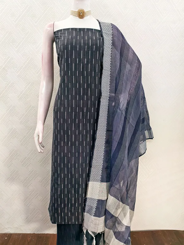 Leeza_Store_Women’s_Navy_Blue_Cotton_Jacquard_Salwar_Suit_Dress_Material_With_Minimal_Ethnic_Motifs,_Solid_Cotton_Bottom_&_Chinnon_Saburi_Dupatta_With_Cut_Work_–_Unstit