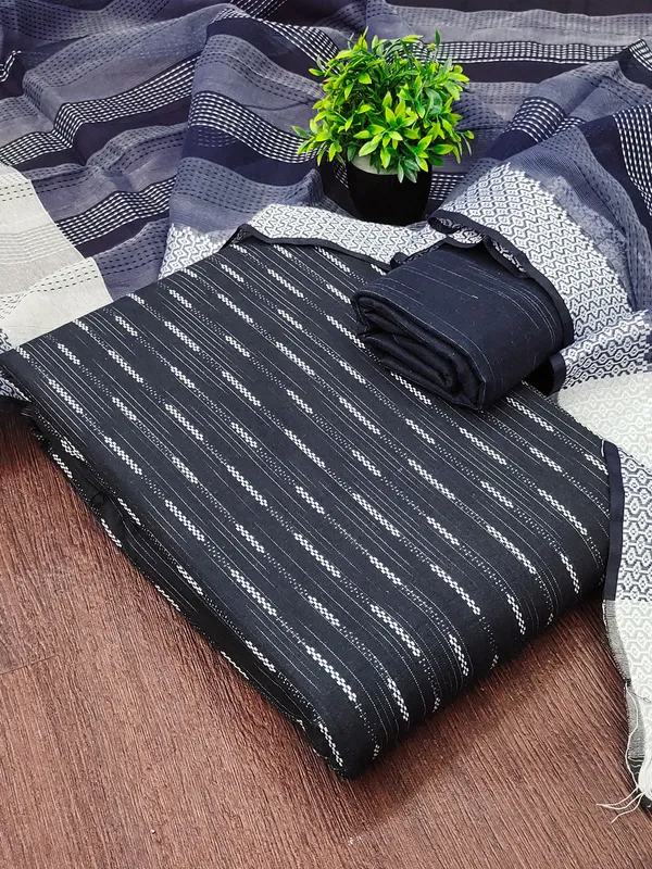 Leeza_Store_Women’s_Navy_Blue_Cotton_Jacquard_Salwar_Suit_Dress_Material_With_Minimal_Ethnic_Motifs,_Solid_Cotton_Bottom_&_Chinnon_Saburi_Dupatta_With_Cut_Work_–_Unstit
