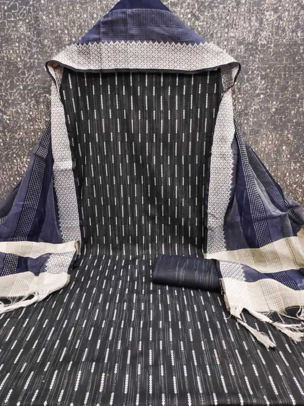 Leeza_Store_Women’s_Navy_Blue_Cotton_Jacquard_Salwar_Suit_Dress_Material_With_Minimal_Ethnic_Motifs,_Solid_Cotton_Bottom_&_Chinnon_Saburi_Dupatta_With_Cut_Work_–_Unstit