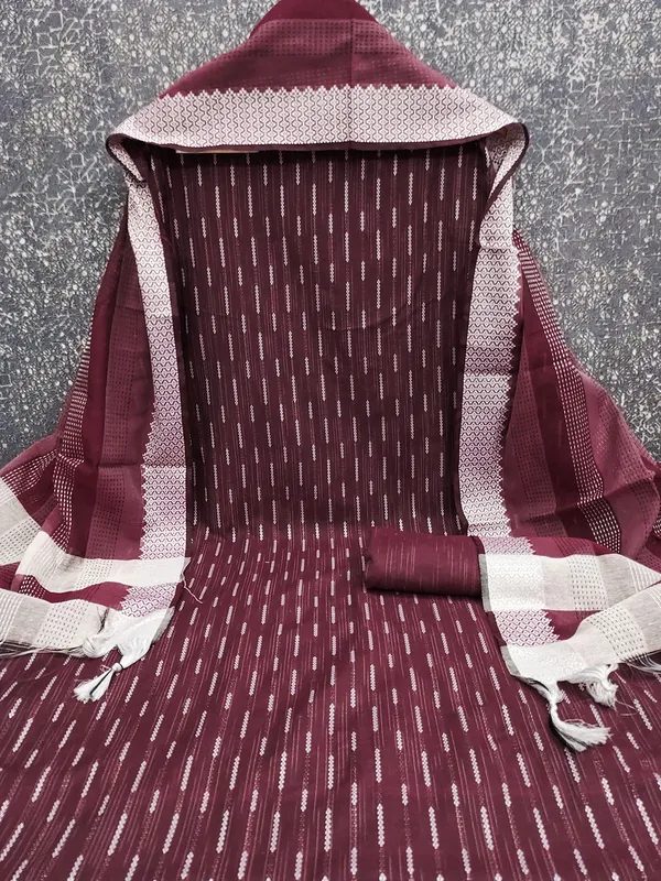 Leeza_Store_Women’s_Wine_Cotton_Jacquard_Salwar_Suit_Dress_Material_With_Minimal_Ethnic_Motifs,_Solid_Cotton_Bottom_&_Chinnon_Saburi_Dupatta_With_Cut_Work_–_Unstit