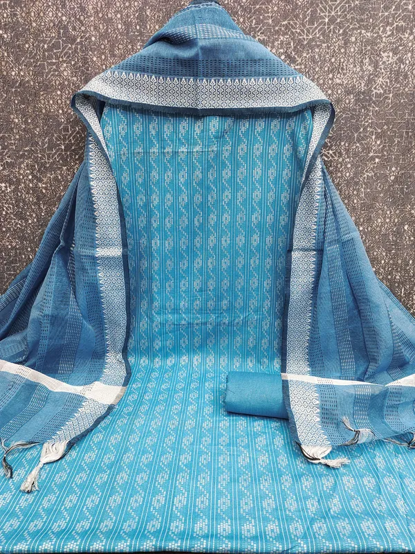 Leeza_Store_Women’s_Blue_Cotton_Jacquard_Unstitched_Dress_Material_With_Minimal_Ethnic_Motifs,_Solid_Cotton_Bottom_&_Cut_Work_Dupat