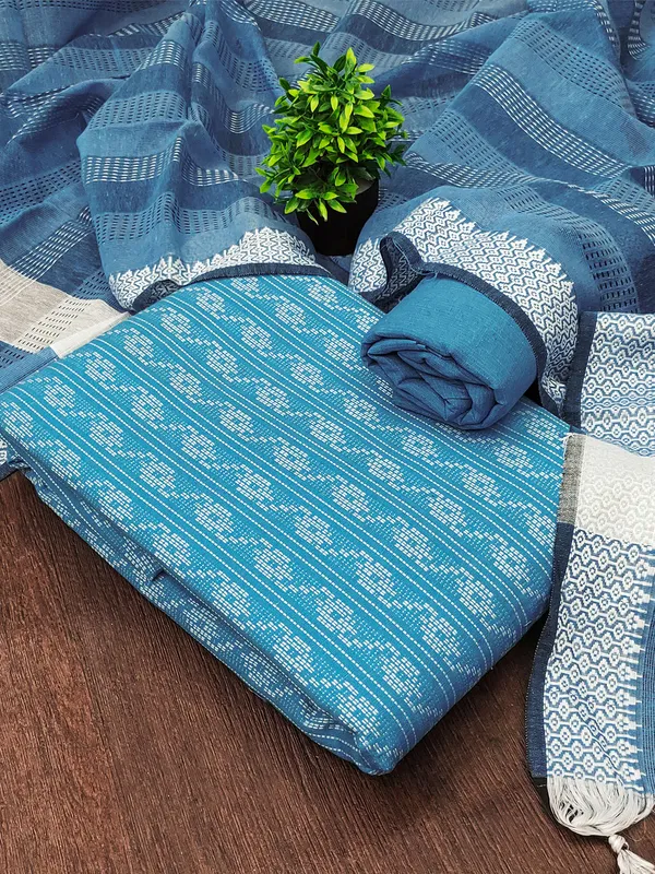 Leeza_Store_Women’s_Blue_Cotton_Jacquard_Unstitched_Dress_Material_With_Minimal_Ethnic_Motifs,_Solid_Cotton_Bottom_&_Cut_Work_Dupat