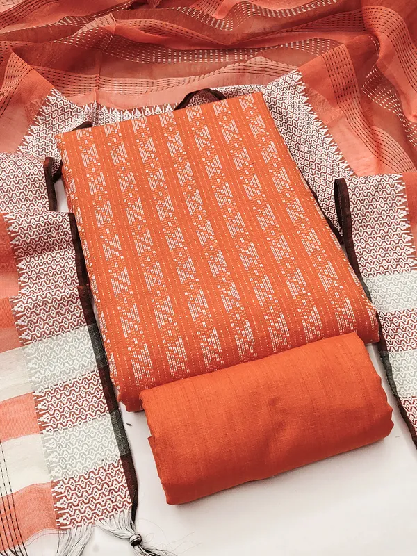 Leeza_Store_Women’s_Orange_Cotton_Jacquard_Unstitched_Dress_Material_With_Minimal_Ethnic_Motifs,_Solid_Cotton_Bottom_&_Cut_Work_Dupat