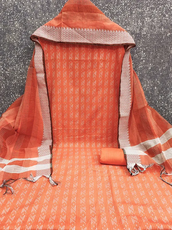 Leeza_Store_Women’s_Orange_Cotton_Jacquard_Unstitched_Dress_Material_With_Minimal_Ethnic_Motifs,_Solid_Cotton_Bottom_&_Cut_Work_Dupat