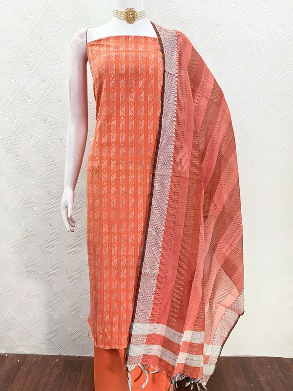 Leeza_Store_Women’s_Orange_Cotton_Jacquard_Unstitched_Dress_Material_With_Minimal_Ethnic_Motifs,_Solid_Cotton_Bottom_&_Cut_Work_Dupat