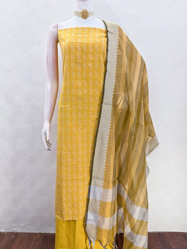 Leeza_Store_Women’s_Yellow_Cotton_Jacquard_Unstitched_Dress_Material_With_Minimal_Ethnic_Motifs,_Solid_Cotton_Bottom_&_Cut_Work_Dupat