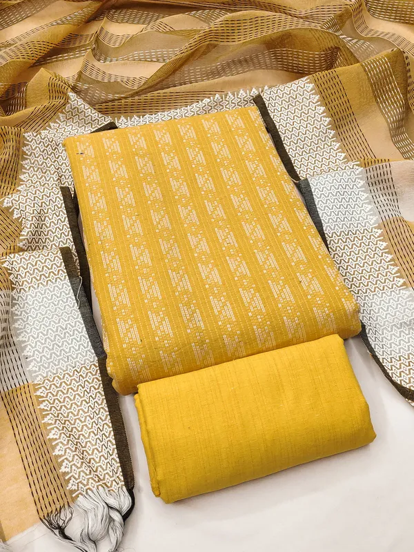Leeza_Store_Women’s_Yellow_Cotton_Jacquard_Unstitched_Dress_Material_With_Minimal_Ethnic_Motifs,_Solid_Cotton_Bottom_&_Cut_Work_Dupat