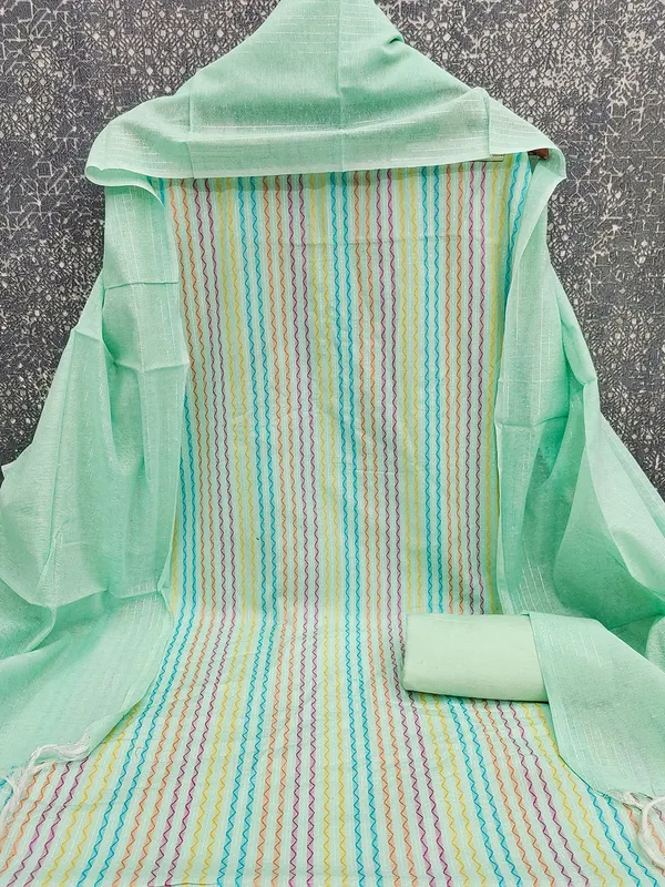 Leeza_Store_Women’s_Light_Green_Cotton_Jacquard_Dress_Material_With_Minimal_Ethnic_Motifs_||_Unstitched_Salwar_Suit_Fabric_With_Plain_Solid_Bottom_&_Cotton_Dupatta_With_Tasse