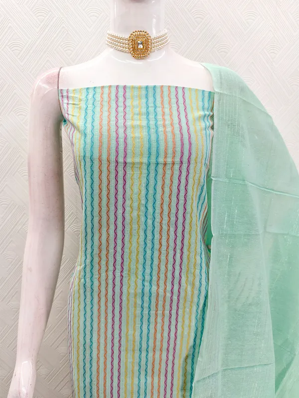Leeza_Store_Women’s_Light_Green_Cotton_Jacquard_Dress_Material_With_Minimal_Ethnic_Motifs_||_Unstitched_Salwar_Suit_Fabric_With_Plain_Solid_Bottom_&_Cotton_Dupatta_With_Tasse