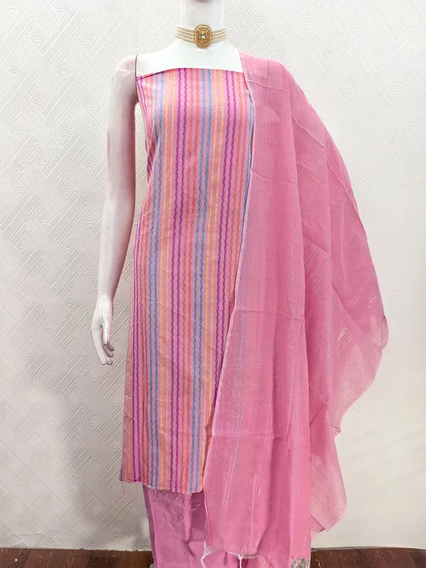 Leeza_Store_Women’s_Pink_Cotton_Jacquard_Dress_Material_With_Minimal_Ethnic_Motifs_||_Unstitched_Salwar_Suit_Fabric_With_Plain_Solid_Bottom_&_Cotton_Dupatta_With_Tasse