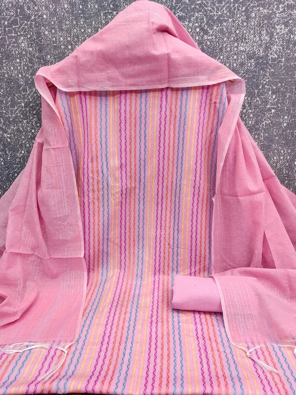 Leeza_Store_Women’s_Pink_Cotton_Jacquard_Dress_Material_With_Minimal_Ethnic_Motifs_||_Unstitched_Salwar_Suit_Fabric_With_Plain_Solid_Bottom_&_Cotton_Dupatta_With_Tasse