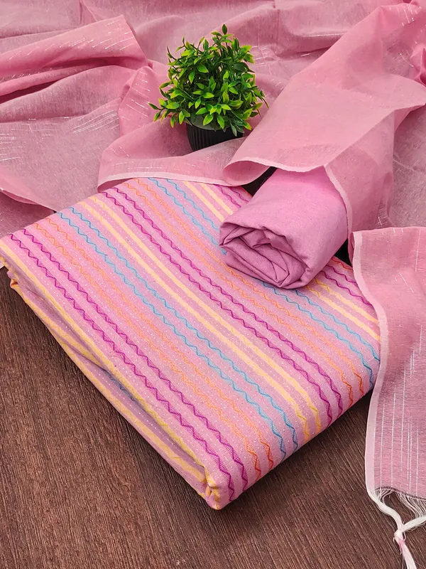 Leeza_Store_Women’s_Pink_Cotton_Jacquard_Dress_Material_With_Minimal_Ethnic_Motifs_||_Unstitched_Salwar_Suit_Fabric_With_Plain_Solid_Bottom_&_Cotton_Dupatta_With_Tasse