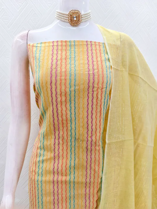 Leeza_Store_Women’s_Yellow_Cotton_Jacquard_Dress_Material_With_Minimal_Ethnic_Motifs_||_Unstitched_Salwar_Suit_Fabric_With_Plain_Solid_Bottom_&_Cotton_Dupatta_With_Tasse