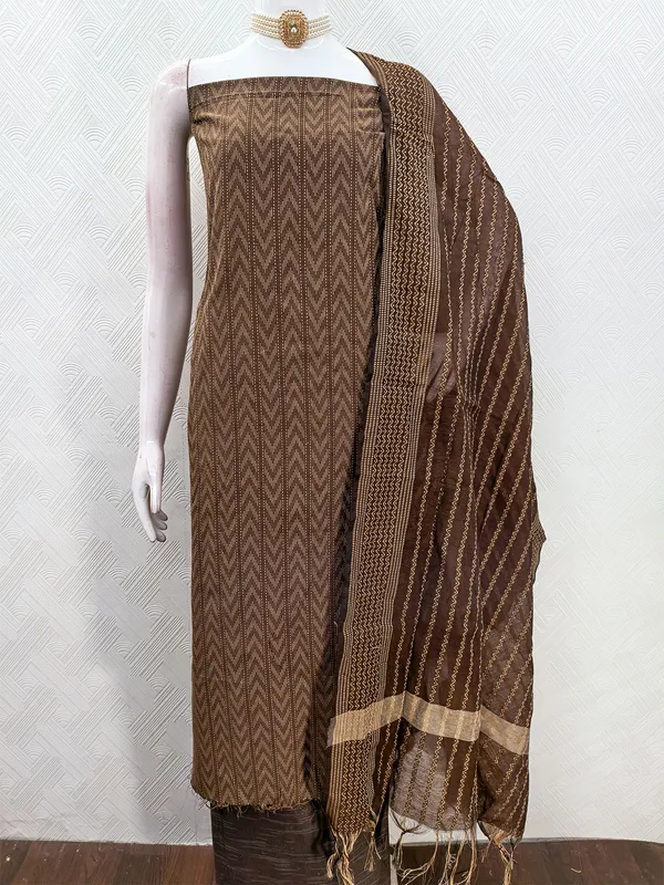 Leeza_Store_Women’s_Brown_Cotton_Jacquard_Salwar_Suit_Dress_Material_|_Minimal_Ethnic_Motifs_|_Solid_Cotton_Bottom_&_Self-design_Dupatta_With_Cut_Work_|_Unstitched_Fabric_S