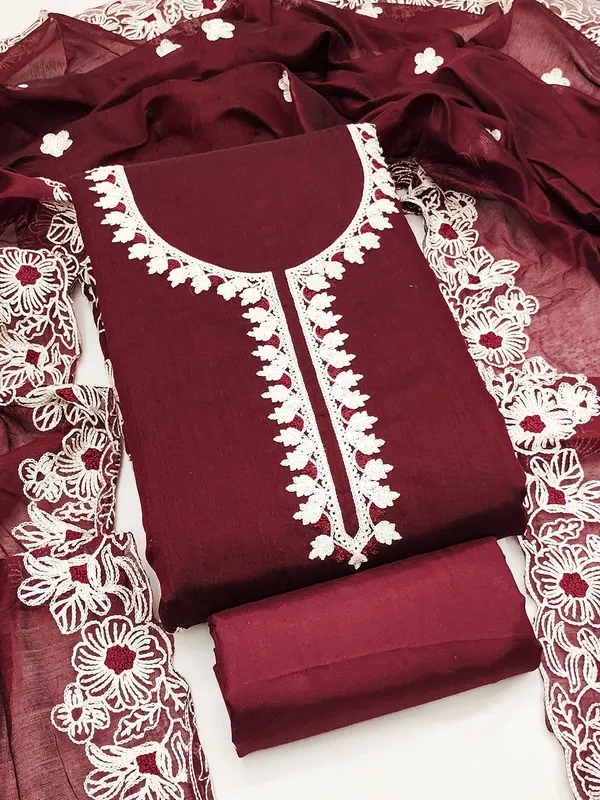 Leeza_Store_Maroon_Chanderi_Silk_Salwar_Suit_Dress_Material_For_Women_|_Floral_White_Thread_Embroidery_With_Ethnic_Motifs_&_Cut_Work_|_Chanderi_Silk_Dupatta_&_Santoon_Bottom