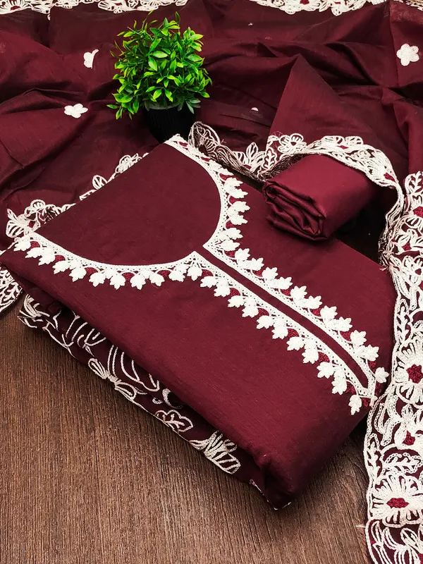 Leeza_Store_Maroon_Chanderi_Silk_Salwar_Suit_Dress_Material_For_Women_|_Floral_White_Thread_Embroidery_With_Ethnic_Motifs_&_Cut_Work_|_Chanderi_Silk_Dupatta_&_Santoon_Bottom