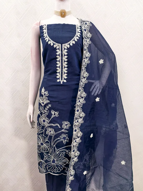 Leeza_Store_Navy_Blue_Chanderi_Silk_Salwar_Suit_Dress_Material_For_Women_|_Floral_White_Thread_Embroidery_With_Ethnic_Motifs_&_Cut_Work_|_Chanderi_Silk_Dupatta_&_Santoon_Bottom