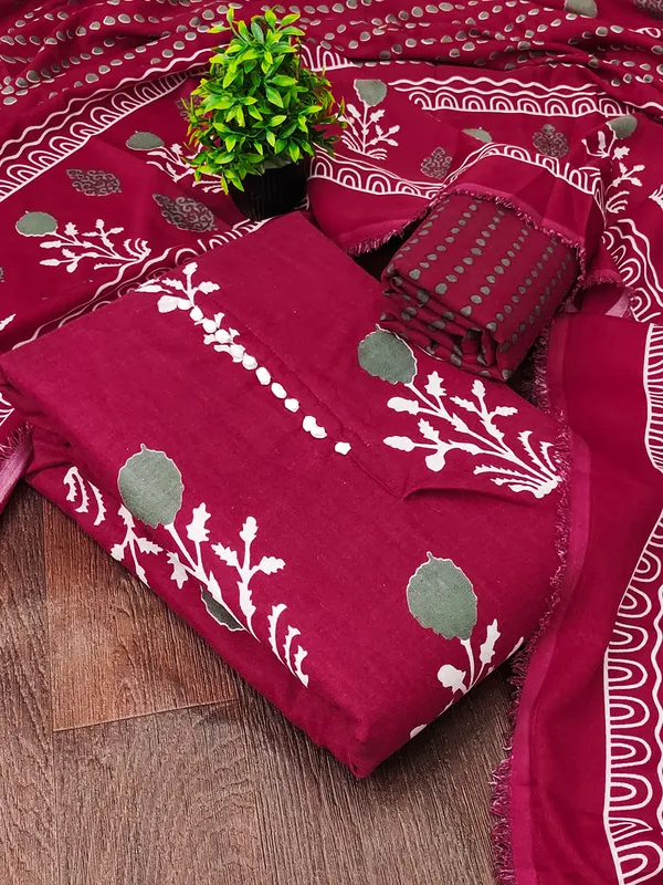 Leeza_Store_Women’s_Maroon_Cotton_Salwar_Suit_Dress_Material_|_Slab_Cotton_Printed_Top_With_Floral_Motifs_(2_Mtr),_Solid_Bottom_(2_Mtr)_&_Floral_Printed_Dupatta_(2.20_Mt