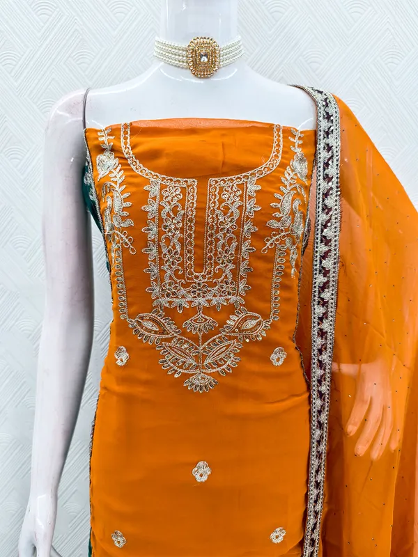 Leeza_Store_Women's_Orange_Georgette_Salwar_Suit_Dress_Material_With_Golden_Thread_Embroidery,_Solid_Santoon_Bottom_&_Embroidered_Dupatta_(Unstitched,_3-piece_Set)