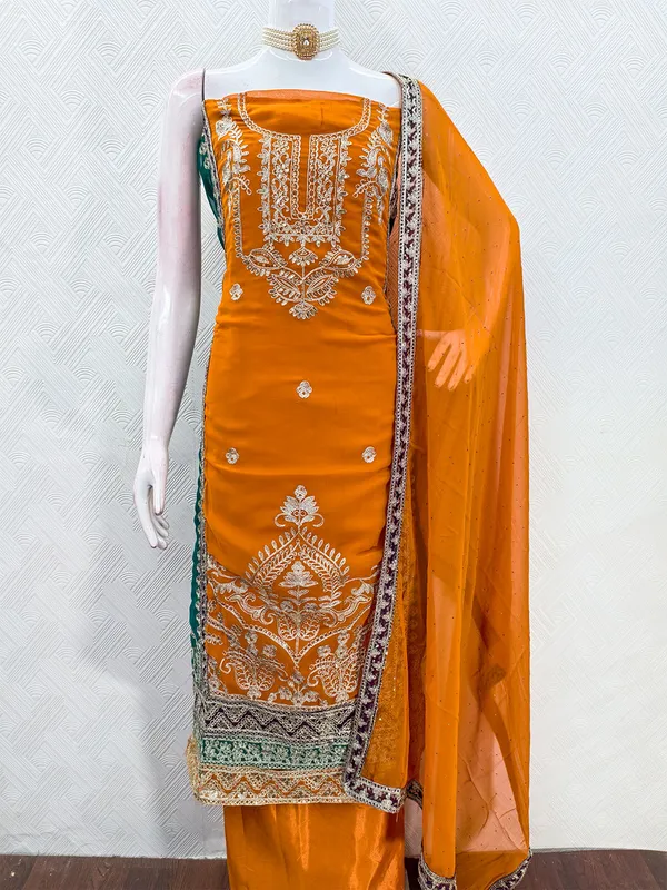 Leeza_Store_Women's_Orange_Georgette_Salwar_Suit_Dress_Material_With_Golden_Thread_Embroidery,_Solid_Santoon_Bottom_&_Embroidered_Dupatta_(Unstitched,_3-piece_Set)