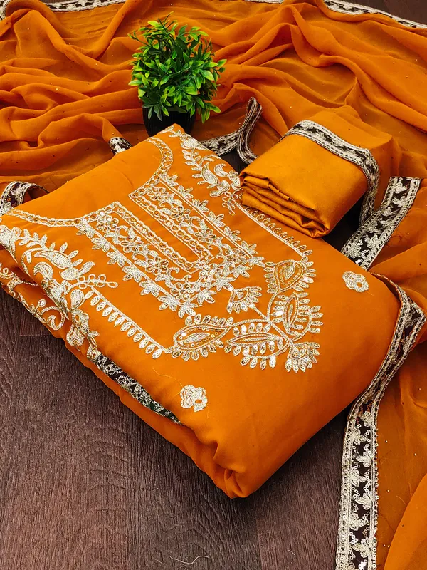 Leeza_Store_Women's_Orange_Georgette_Salwar_Suit_Dress_Material_With_Golden_Thread_Embroidery,_Solid_Santoon_Bottom_&_Embroidered_Dupatta_(Unstitched,_3-piece_Set)