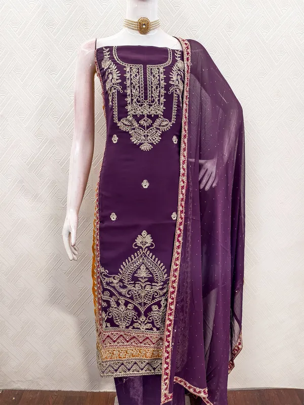 Leeza_Store_Women's_Purple_Georgette_Salwar_Suit_Dress_Material_With_Golden_Thread_Embroidery,_Solid_Santoon_Bottom_&_Embroidered_Dupatta_(Unstitched,_3-piece_Set)
