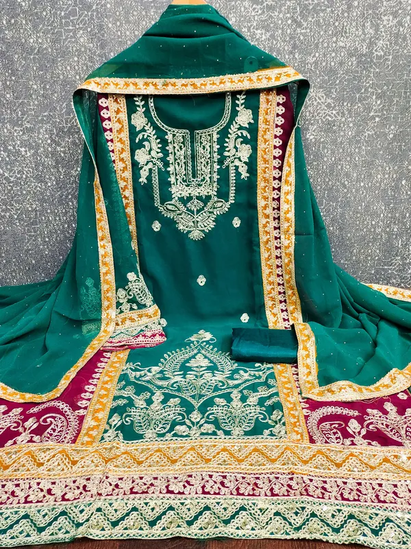 Leeza_Store_Women's_Teal_Georgette_Salwar_Suit_Dress_Material_With_Golden_Thread_Embroidery,_Solid_Santoon_Bottom_&_Embroidered_Dupatta_(Unstitched,_3-piece_Set)