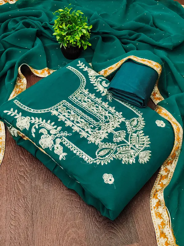 Leeza_Store_Women's_Teal_Georgette_Salwar_Suit_Dress_Material_With_Golden_Thread_Embroidery,_Solid_Santoon_Bottom_&_Embroidered_Dupatta_(Unstitched,_3-piece_Set)