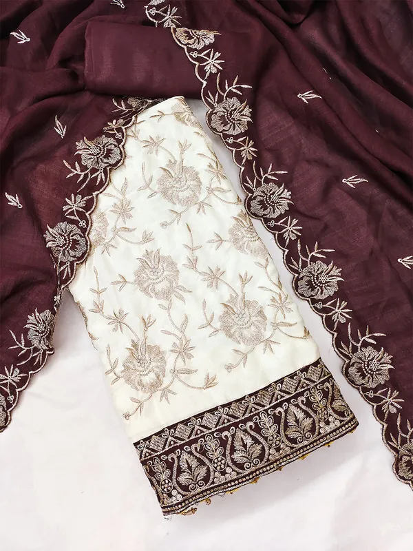 Leeza_Store_Women’s_Brown_Vichitra_Silk_Salwar_Suit_Dress_Material_|_Embroidered_Floral_Thread_Work_With_Moti_Latkan_Lace_|_Plain_Santoon_Bottom_&_Vichitra_Silk_Dupat