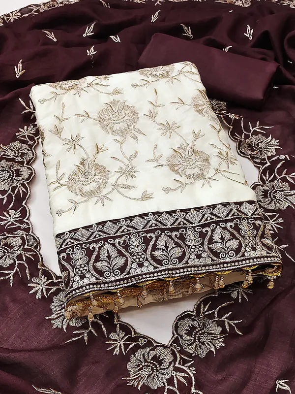 Leeza_Store_Women’s_Brown_Vichitra_Silk_Salwar_Suit_Dress_Material_|_Embroidered_Floral_Thread_Work_With_Moti_Latkan_Lace_|_Plain_Santoon_Bottom_&_Vichitra_Silk_Dupat