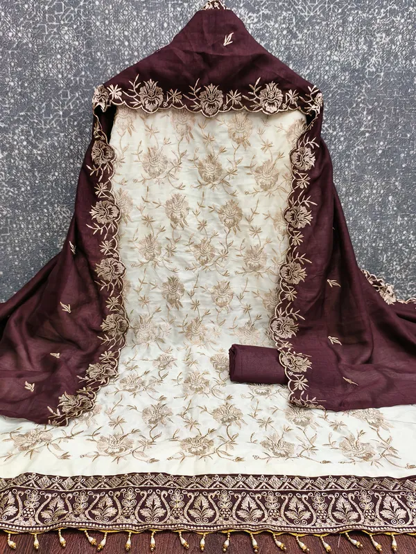 Leeza_Store_Women’s_Brown_Vichitra_Silk_Salwar_Suit_Dress_Material_|_Embroidered_Floral_Thread_Work_With_Moti_Latkan_Lace_|_Plain_Santoon_Bottom_&_Vichitra_Silk_Dupat