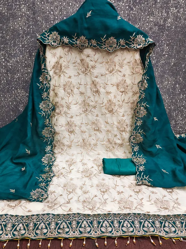 Leeza_Store_Women’s_Teal_Vichitra_Silk_Salwar_Suit_Dress_Material_|_Embroidered_Floral_Thread_Work_With_Moti_Latkan_Lace_|_Plain_Santoon_Bottom_&_Vichitra_Silk_Dupat