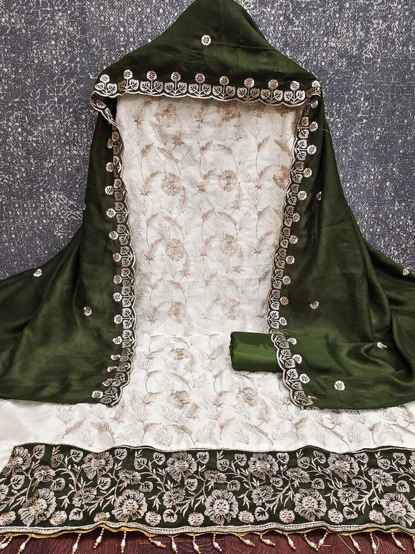 Leeza_Store_Women’s_Olive_Green_Vichitra_Silk_Salwar_Suit_Dress_Material_With_Golden_Thread_Ethnic_Motifs_&_Moti_Lace_Dupatta_|_Unstitched_Suit_Material_For_Wom