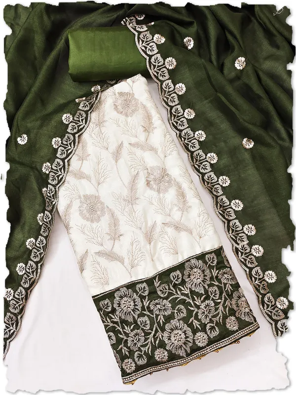 Leeza_Store_Women’s_Olive_Green_Vichitra_Silk_Salwar_Suit_Dress_Material_With_Golden_Thread_Ethnic_Motifs_&_Moti_Lace_Dupatta_|_Unstitched_Suit_Material_For_Wom