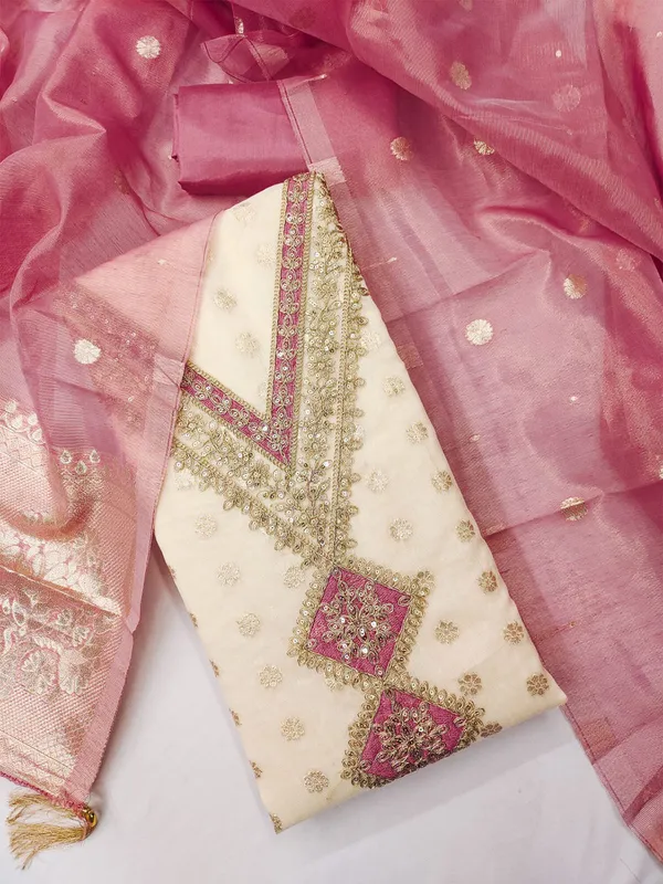 Leeza_Store_Women’s_Rani_Pink_Salwar_Suit_Dress_Material_|_Shimmer_Jacquard_Top_With_Thread_&_Sequins_Work_|_Solid_Santoon_Bottom_&_Inner_|_Banarasi_Jacquard_Dupatta_With_Tasse