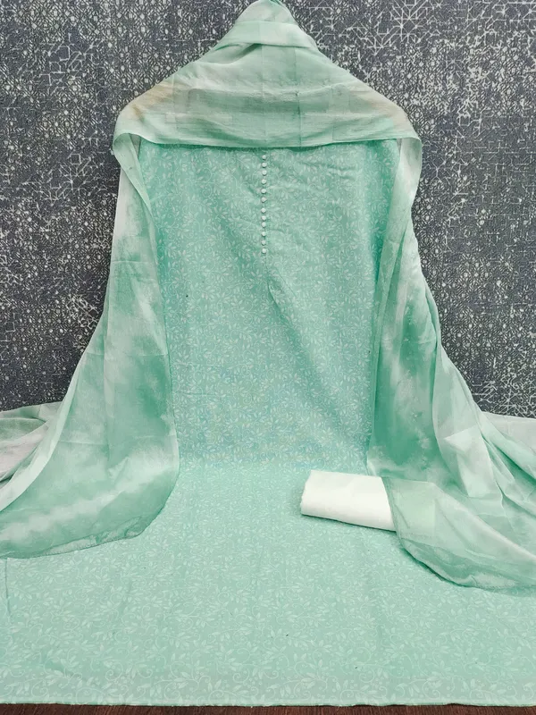 Leeza_Store_Mint_Green_Cotton_Printed_Salwar_Suit_Dress_Material_For_Women_|_White_Floral_Print_Top_(2M),_Solid_Cotton_Bottom_(2M),_Ombre_Chinon_Saburi_Dupatta_(2.20M)