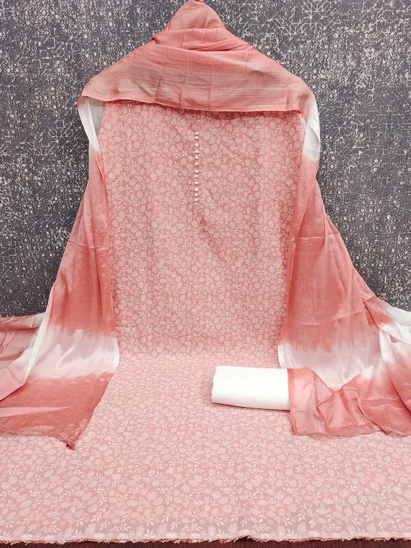 Leeza_Store_Women’s_Light_Peach_Cotton_Printed_Salwar_Suit_Dress_Material_With_White_Floral_Print_Top,_Solid_Bottom_&_Chinon_Ombre_Dupatta_With_Thread_Work_|_Unstitched_3_Piece_S