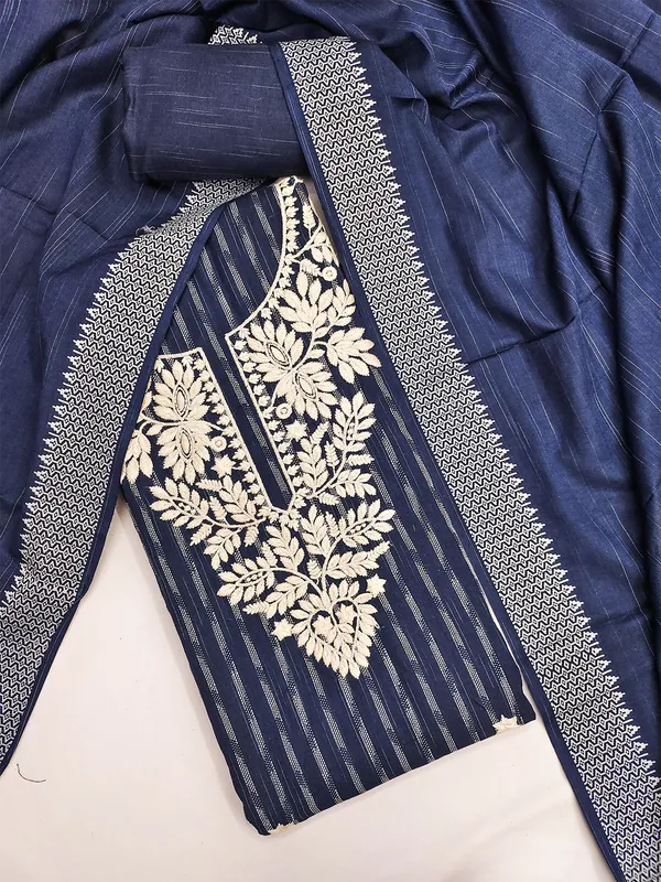 Leeza_Store_Women’s_Navy_Blue_Cotton_Jacquard_Salwar_Suit_Dress_Material_With_Ethnic_Motifs_|_Heavy_Thread_Embroidered_Neck_Work_|_Plain_Cotton_Bottom_&_Self-design_Jacquard_Dupatta_With_Tasse
