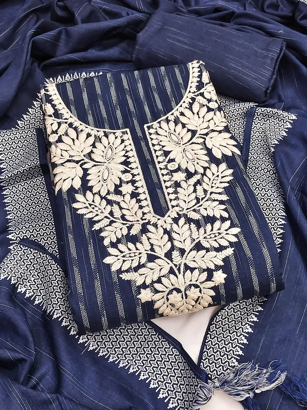 Leeza_Store_Women’s_Navy_Blue_Cotton_Jacquard_Salwar_Suit_Dress_Material_With_Ethnic_Motifs_|_Heavy_Thread_Embroidered_Neck_Work_|_Plain_Cotton_Bottom_&_Self-design_Jacquard_Dupatta_With_Tasse
