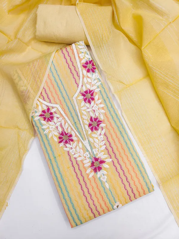 Leeza_Store_Women’s_Pastel_Yellow_Cotton_Jacquard_Unstitched_Salwar_Suit_Dress_Material_With_Thread_Work_Embroidered_Ethnic_Motifs,_Solid_Bottom_&_Jacquard_Dupat