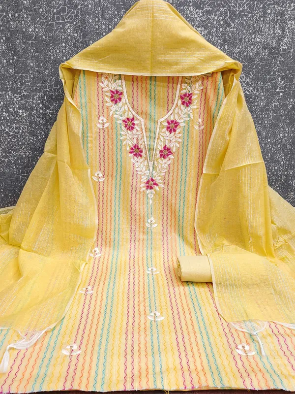 Leeza_Store_Women’s_Pastel_Yellow_Cotton_Jacquard_Unstitched_Salwar_Suit_Dress_Material_With_Thread_Work_Embroidered_Ethnic_Motifs,_Solid_Bottom_&_Jacquard_Dupat