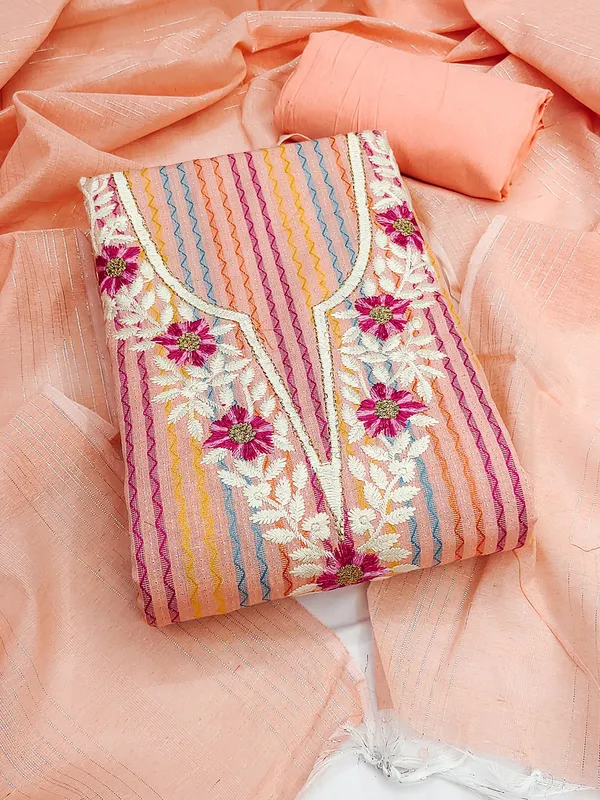 Leeza_Store_Women’s_Peach_Cotton_Jacquard_Unstitched_Salwar_Suit_Dress_Material_With_Thread_Work_Embroidered_Ethnic_Motifs,_Solid_Bottom_&_Jacquard_Dupat