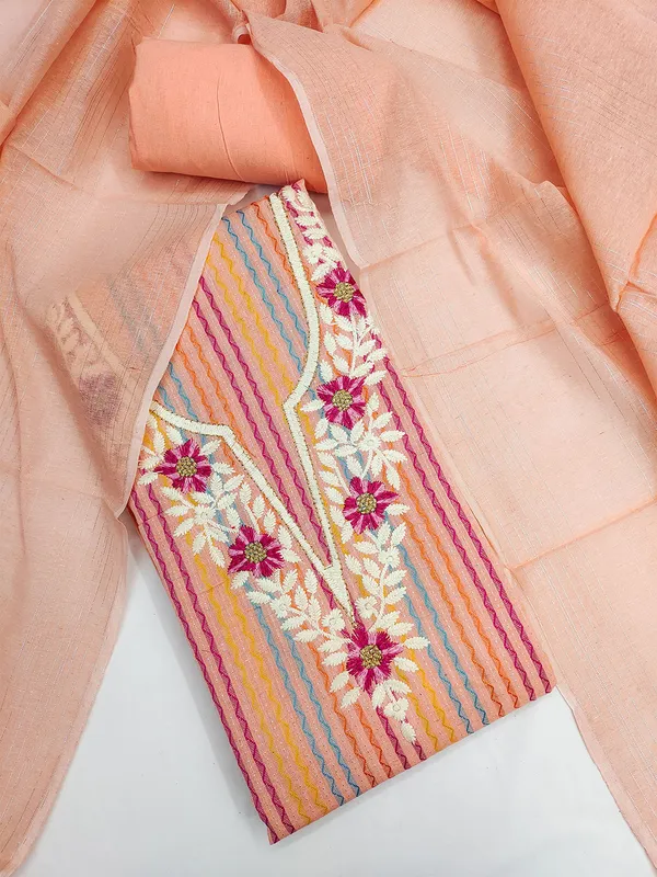 Leeza_Store_Women’s_Peach_Cotton_Jacquard_Unstitched_Salwar_Suit_Dress_Material_With_Thread_Work_Embroidered_Ethnic_Motifs,_Solid_Bottom_&_Jacquard_Dupat